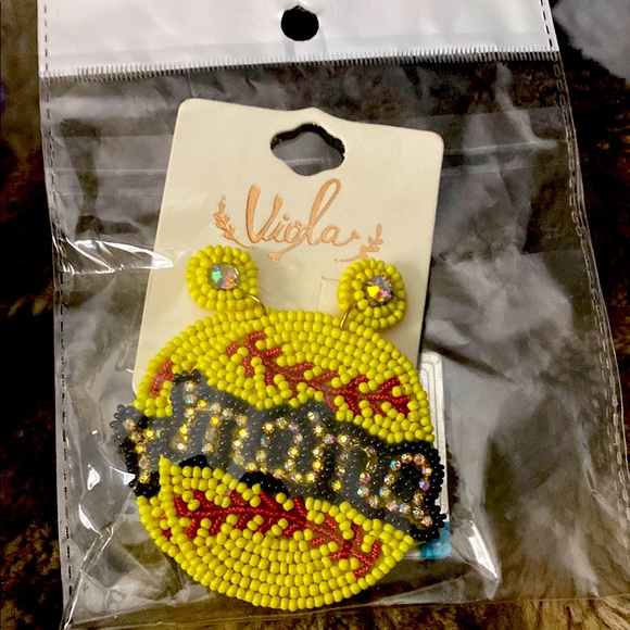 Accessories - Viola Beaded Yellow Mama Softball Earrings